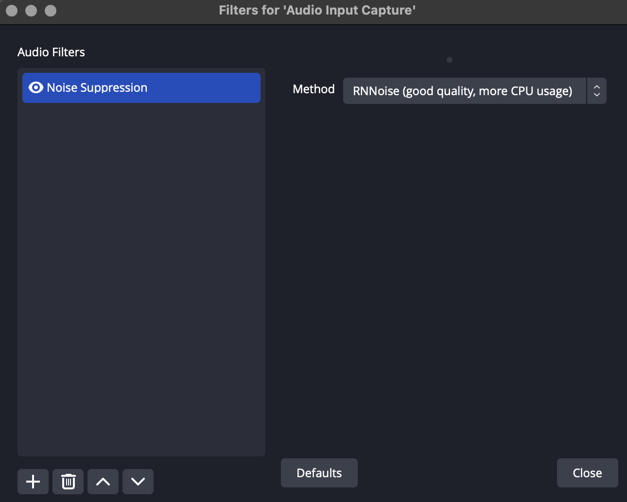 Audio Input capture Plugins Window